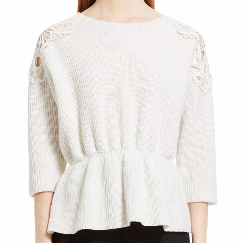Chloe Cream Knit Lace Trim Peplum Sweater